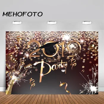 

MEHOFOTO Graduation Party Photography Backdrops Class of 2019 Golden Ribbon Glitter Champagne Decorations Photo Booth Background