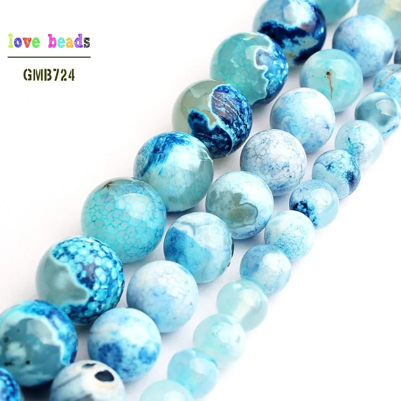 

Blue Fire Stripe Agates Beads Round Loose Beads for Jewelry Making DIY Beads Bracelet 15'' Strand 6/8/10mm