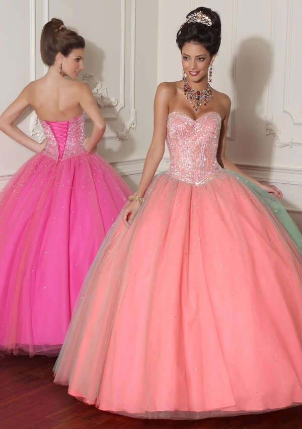 Full Beading Tank Coral Quinceanera Dresses Ball Gowns Hot Pink Sweet