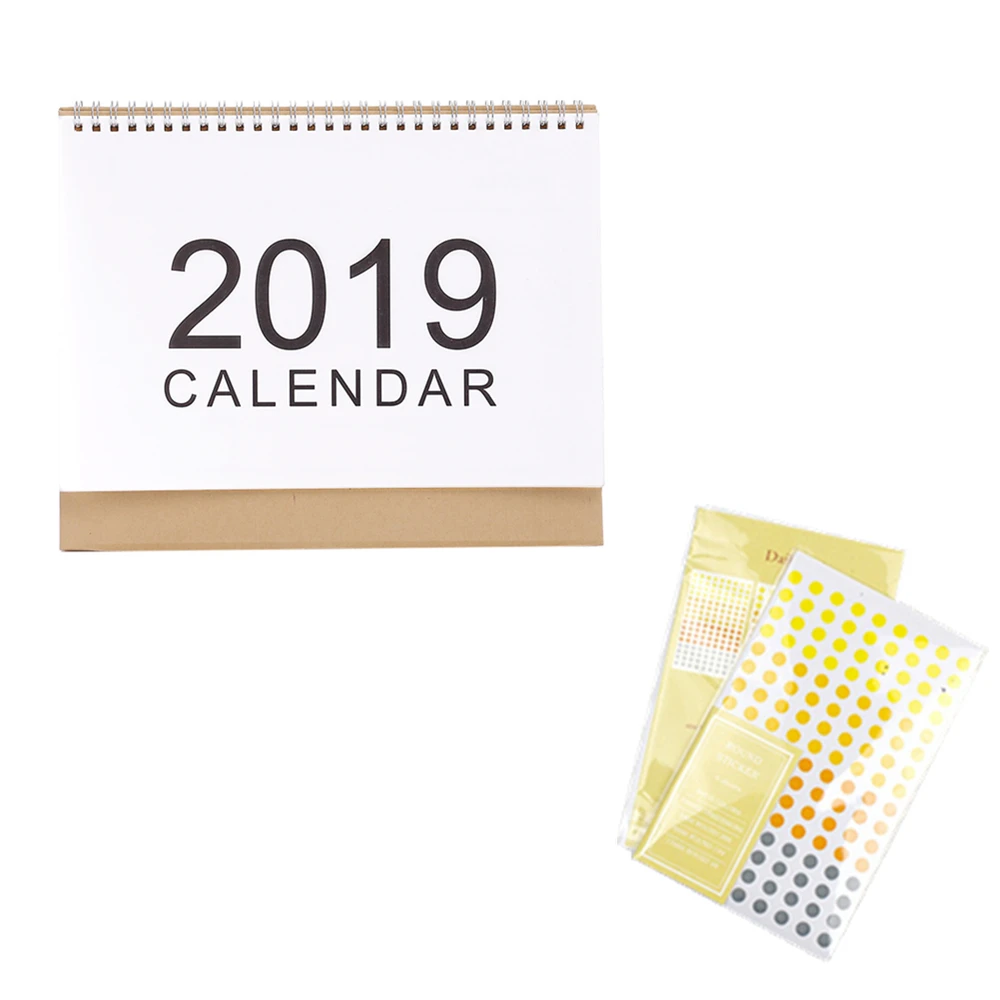

2018-2019 Desktop Stand Up Calendar DIY Planner with 6 Sheets Round Dot Marker Sticker Pad Table Standup Simple Design Scheduler