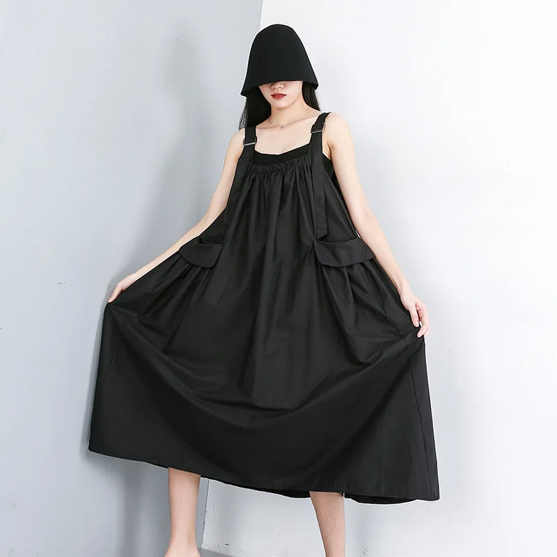 

LANMREM 2019 New Summer Fashion Women Clothes Strapless Backless Pleated Drawstring Pleated Pocket Big Bottoms Dress WH17701