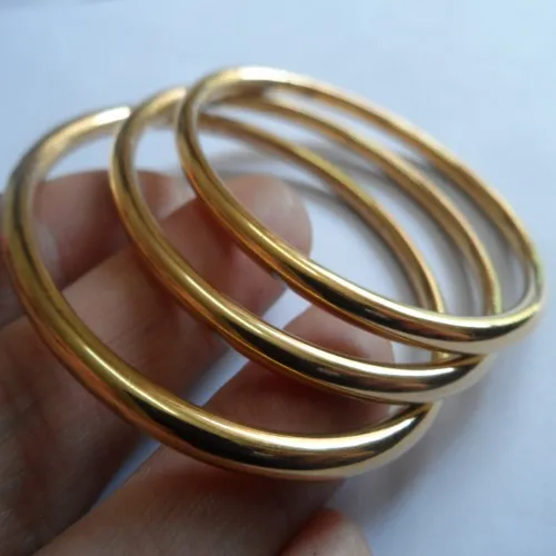 Лот 3 шт оптом Золотые круглые Твердые манжеты браслет из нержавеющей стали подарок для женщин мужские манжеты браслет 4 мм Гладкий