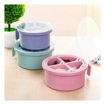

RSCHEF Wheat Straw Kitchen Round Dorgo Seasoning Box Seasoning Box Plastic Salt Jar Seasoning Jar Seasoning Box random color