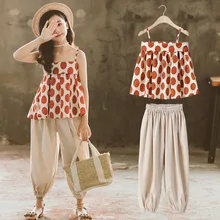 Летний комплект для девочек, новинка года, комплект из двух предметов для малышей, рубашка на бретельках и штаны для малышей Одежда для девочек костюм для малышей Модная хлопковая одежда#5242