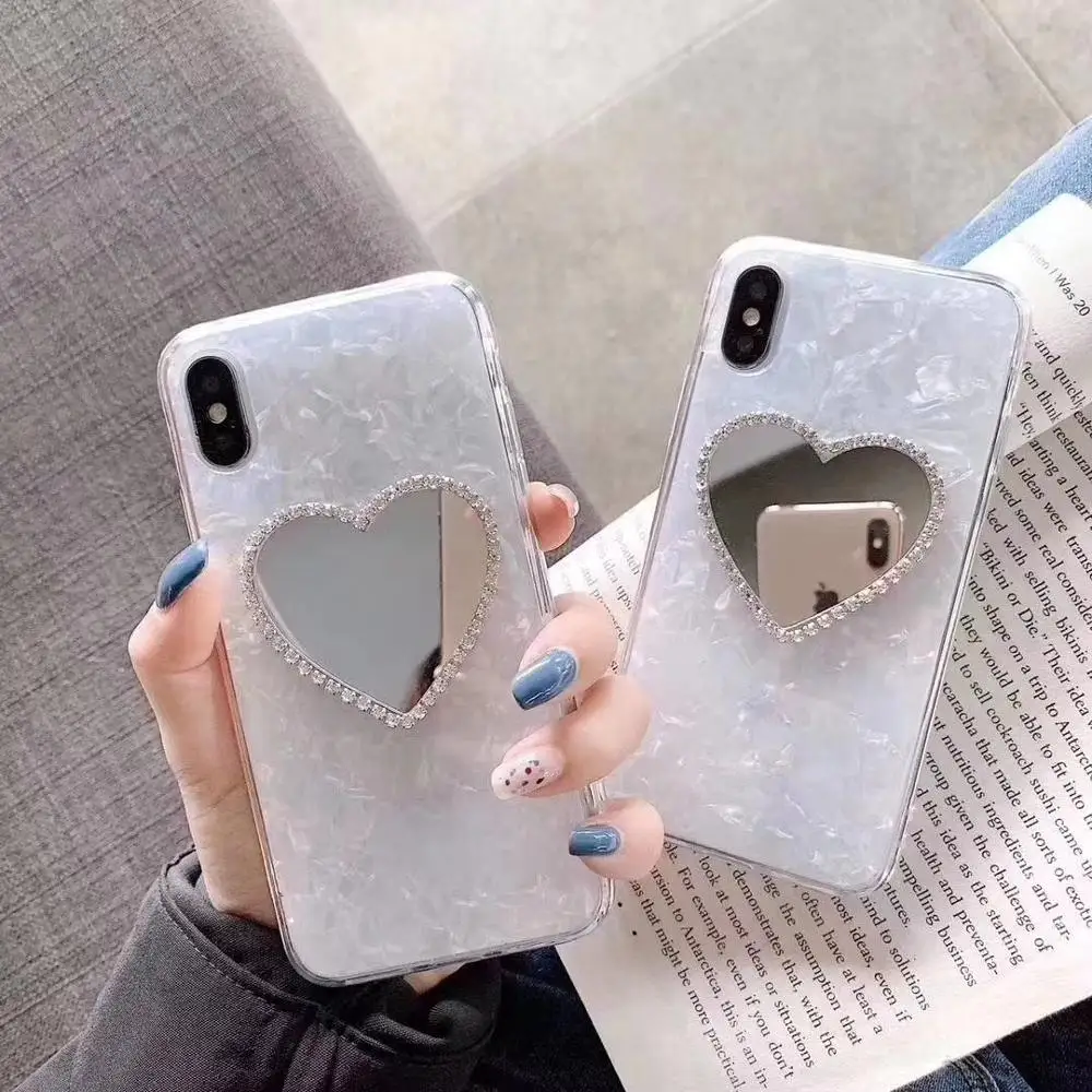 

Luxury Soft TPU Cute Love heart Mirror Makeup Phone Case For iPhone XSMAX XR X 8 Plus 7 Plus 6Plus 6 6S Coque Capa Shell