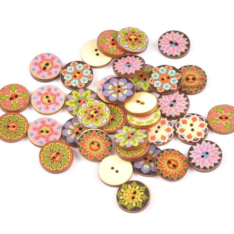 High Quality Sewing Accessories Clothing Crafts Sewing Handwork Painted 20PCS/Lot Wood Buttons Popular Gear Hot Sale
