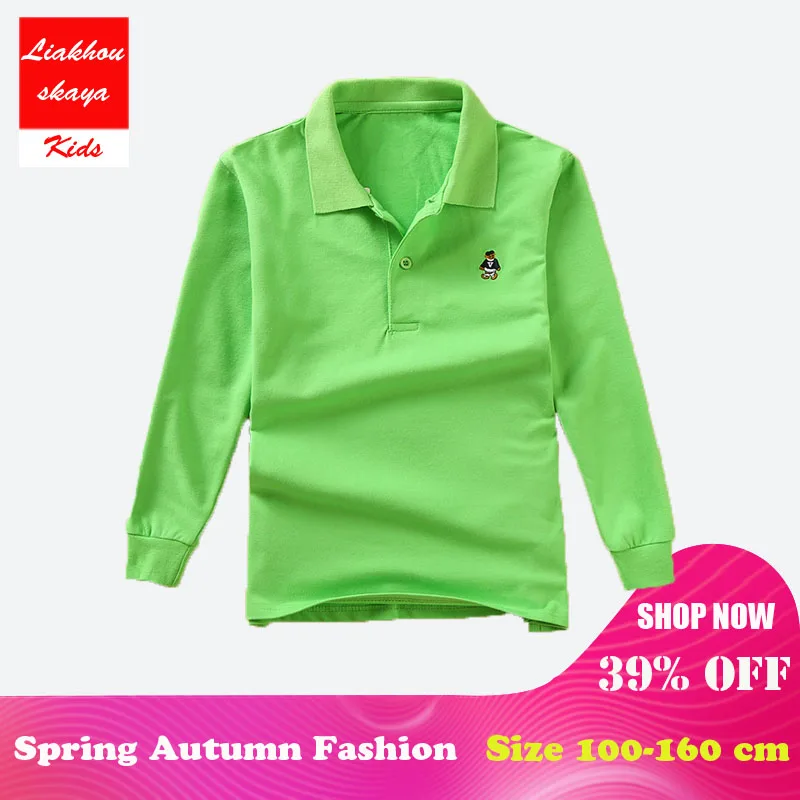 Liakhouskaya/ г.; высококачественные весенние хлопковые футболки с длинными рукавами для маленьких детей; школьная форма унисекс для мальчиков и девочек; рубашка-поло - Цвет: Little Green Polo