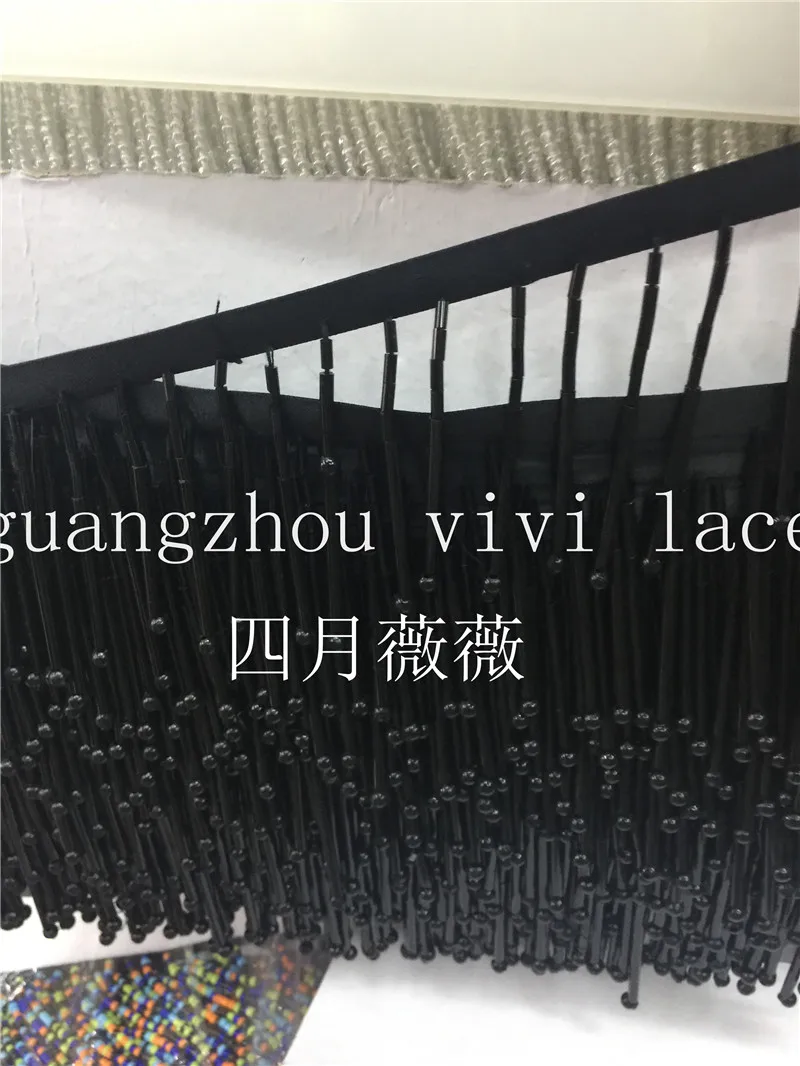 cheap 10 yards bag cc006 # black beads 1cm distance tassel fringe 5 6 cm width for decoration dress fashion designer