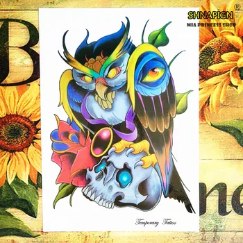 

SHNAPIGN Color owl skull Temporary Tatoo Body Art Flash Tattoo Stickers 12*20cm Waterproof Henna Styling Home Decor Wall Sticker