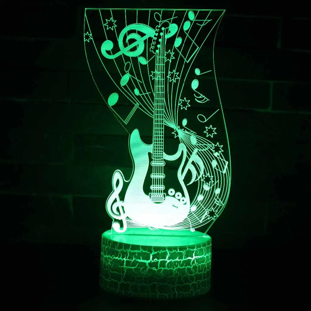 3D Led Creative Usb 7 Colorful Visual Art Music Guitar Table Lamp Decor Night Light Musical Instruments Bedroom Lighting Fixture