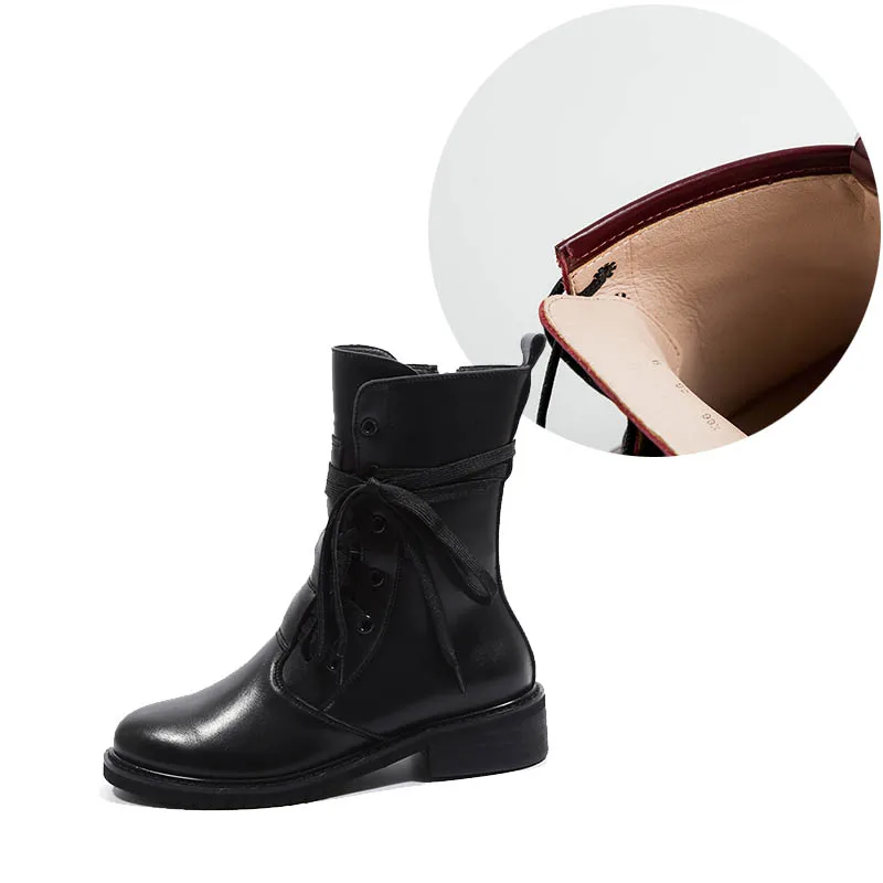 Ботинки; женские модные однотонные Ботинки martin из натуральной кожи на шнуровке; обувь с круглым носком; уличная зимняя женская обувь до колена - Цвет: Серый