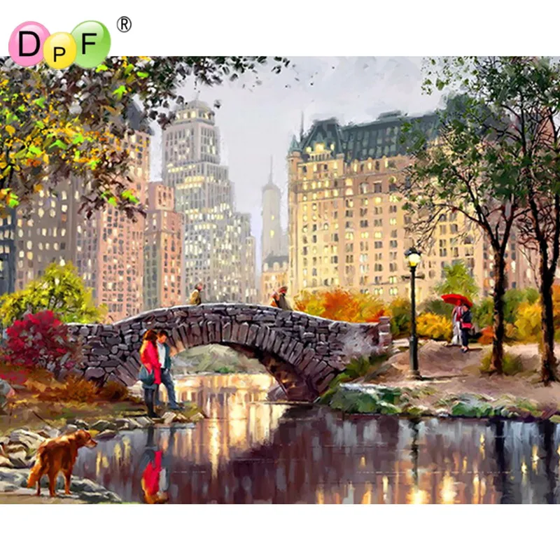 

New Bridge dating 5D Diamond Embroidery Cross Stitch square Full Diamond Mosaic scenery Picture Pasted Needlework home Decor