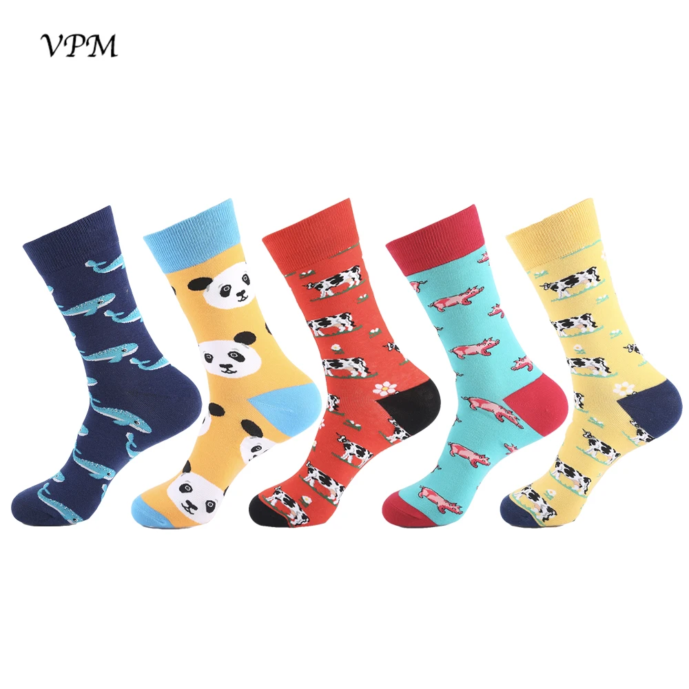 VPM 5 пар/лот Harajuku хлопок Для мужчин Носки Happy забавная свинья КИТ крупного рогатого