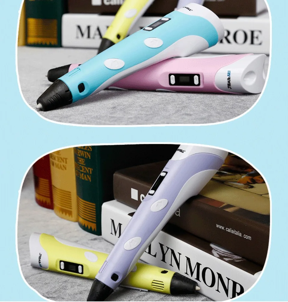 MYRIWELL RP-100B 3D Ручка, adaptes(EU, AU, US, UK), с 1,75 мм ABS нити(Multi-Color200M)+ 3 бесплатных листа шаблон для рисования