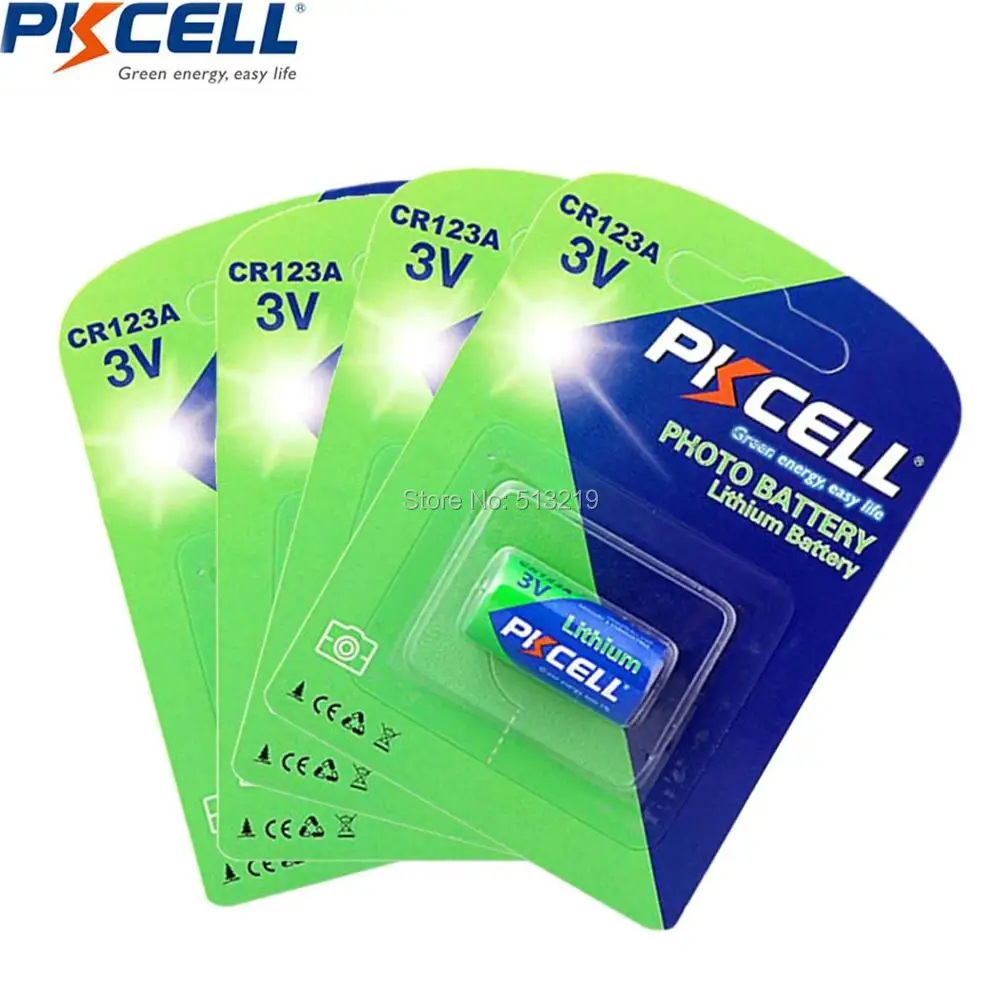 4 упаковки * PKCELL CR123A 1500 мАч 3 в литиевая батарея CR123 CR 123 123A 16340 CR17345 17345 первичные
