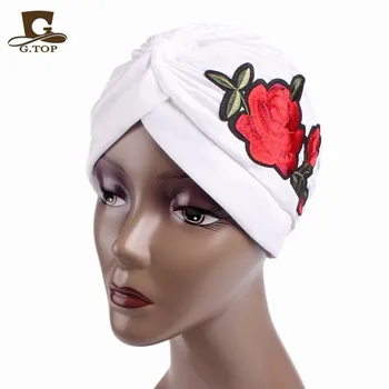 

NEW vintage turban Head Wrap headband Cap Chemo Bandana with 3D Rose flower embroidery