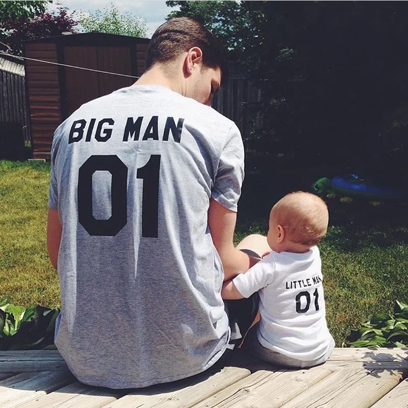 

H898 Fashion Fantastic Father and Son Matching Tees Family Pack Big Man and Little Man 01 Letter Print T-shirt
