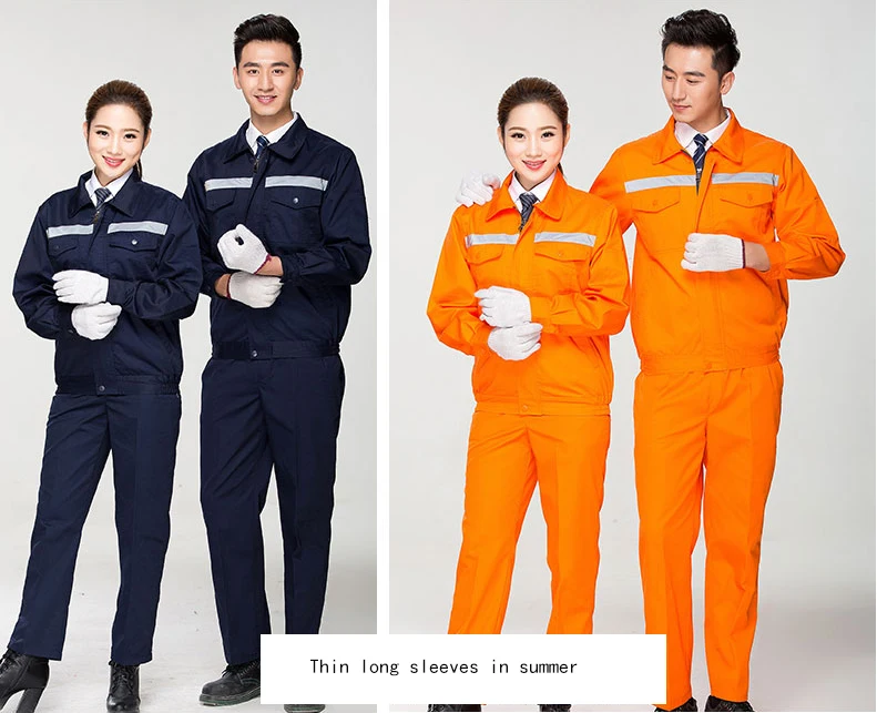 

Summer Reflective Thin Work Clothing Sets Unisex Workwear Suits Long Sleeve Jackets+Pants Working Factory Uniforms Repair Worker