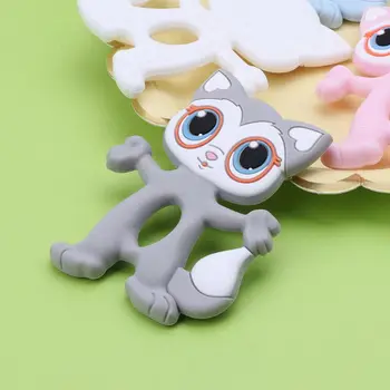 

2pcs Teething rodent Big Eyes Cat Food Grade Silicone Nursing Necklace Pendants Baby Teethers