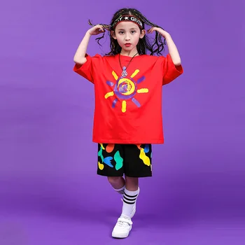 Children Hip Hop Clothing Oversized T Shirt Tops Casual Shorts for Girls Boys Jazz Dance Costumes Ballroom Dancing Clothes Wear 3