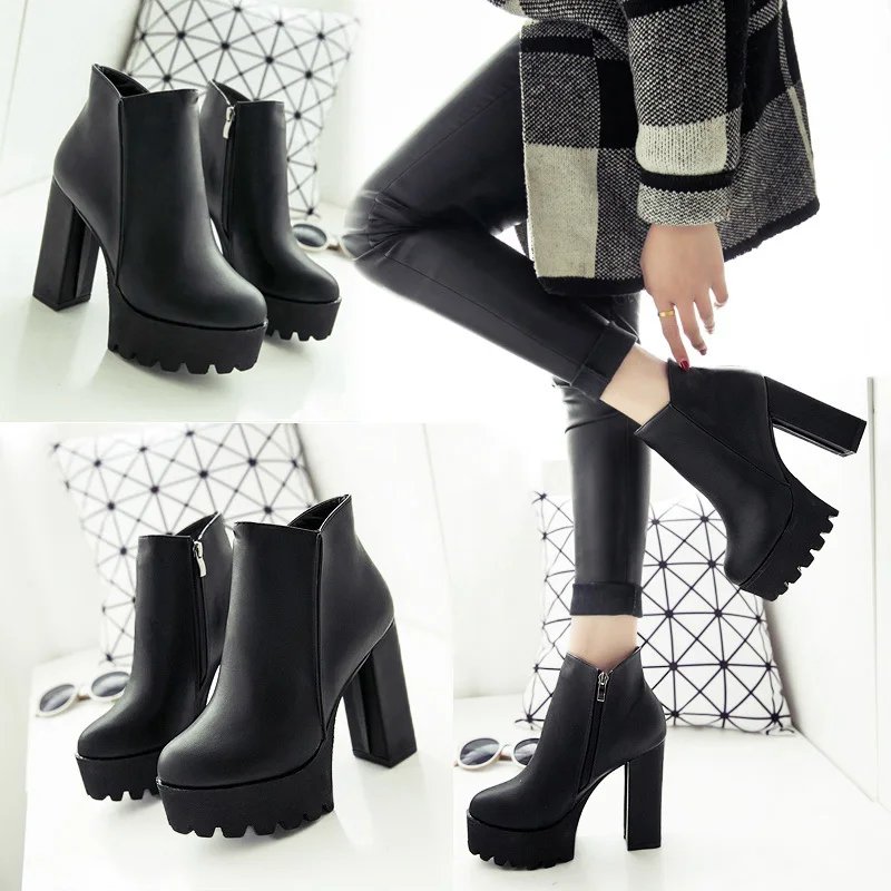YDP botas mujer/модные женские ботинки на квадратном каблуке и платформе zapatos mujer туфли