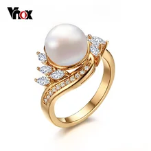 VNOX Gold Plated Simulated Pearl Rings for Women Fashion Wedding Rings with Cubic Zirconia Freshwater Cultured Pearl