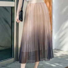 Летние шифоновые юбки с высокой талией для похудения, градиентная плиссированная юбка, сетчатая фея, женские хлопковые милые корейские элегантные розовые юбки, повседневные