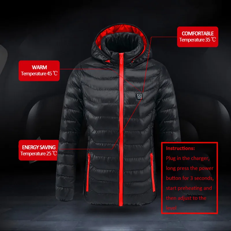 

Women USB Heated Jackets Winter Thermal Windbreaker Hooded Heating Clothing Waterproof Outdoor Camping Hiking Cycling Softshell
