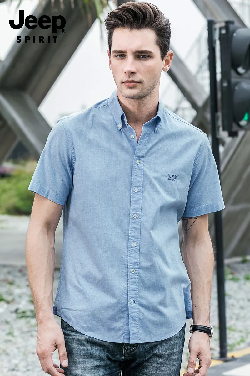 Brand JEEP Men Brand Shirts 2019 Summer Dress Cotton Short Sleeve Shirts Straight Casual Fashion Shirts M~4XL Business Shirts (28)