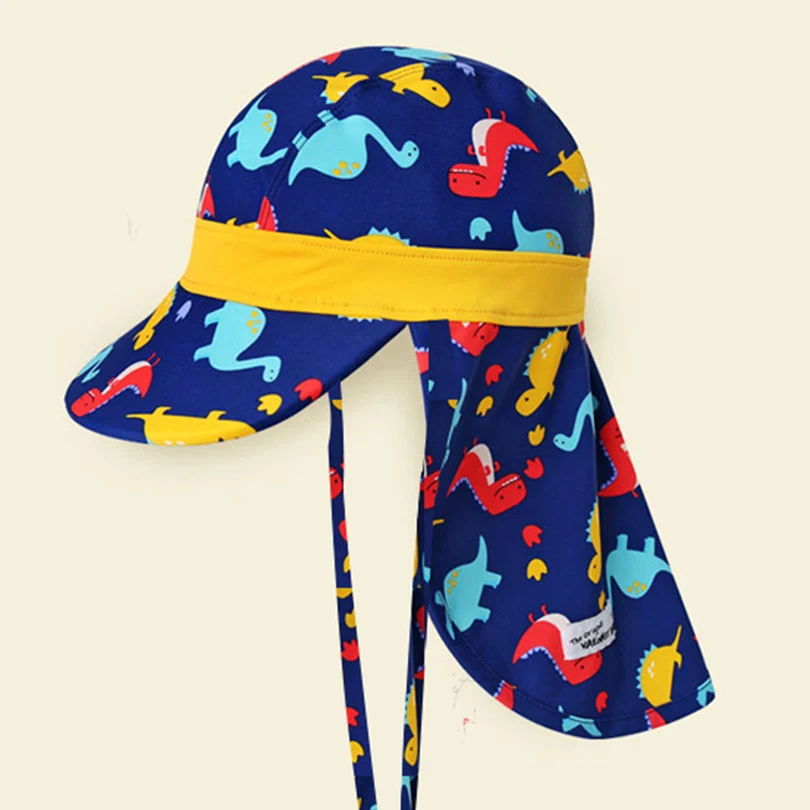 Детская летняя уличная пляжная Солнцезащитная шляпа UPF 50+ с защитой от ультрафиолетовых лучей для мальчиков и девочек, шапочка для плавания, регулируемая шапка с динозаврами, одежда для плавания - Цвет: B