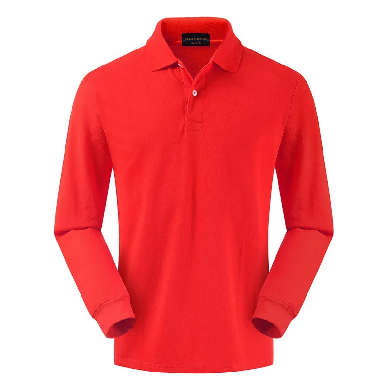 High quality 100% cotton spring and autumn pullover men's long sleeve Polo shirt lapel shirt with pure color and large color