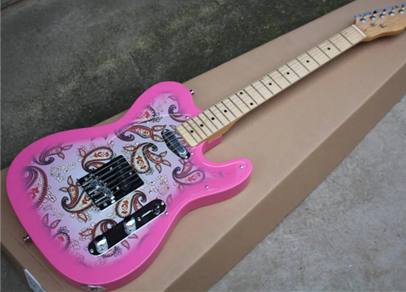 Special price Factory custom 21 frets pink body electric guitar with special pattern body,chrome hardware,can be customized