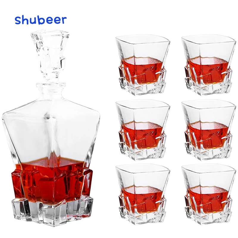 Whiskey Glass Set with Glass Whiskey Decanter Set of 6 Old Fashioned Glasses Great for Scotch and Bourbon Perfect Holiday Gift