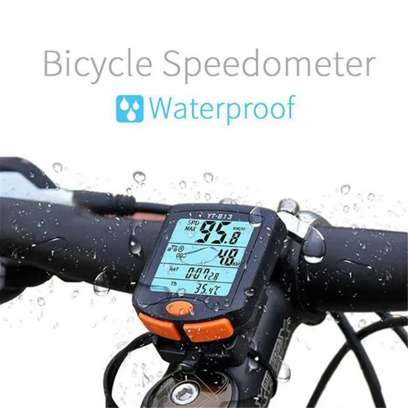Bike Computer Wireless Speedometer Bicycle Odometer Cycling Multi Function Waterproof Sports Sensors 4 Line Display with Backlight YT-813 