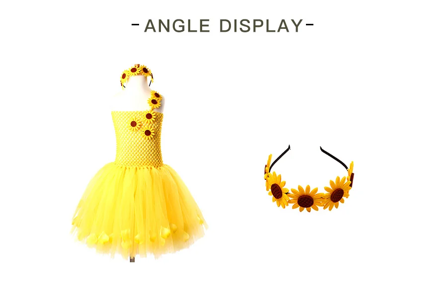 Sunflower Girls Tutu Dress with Headband Petals Embellished Princess Tulle Dress Children Birthday Party Performance Clothes (3)