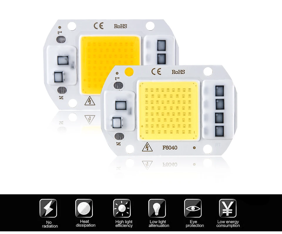 Foxanon светодиодный COB Чип-диод 50 Вт 30 Вт 20 Вт 110 В 220 В Smart IC высокой мощности чип светильник шарик для DIY светодиодный прожектор светильник Точечный светильник белый/теплый белый