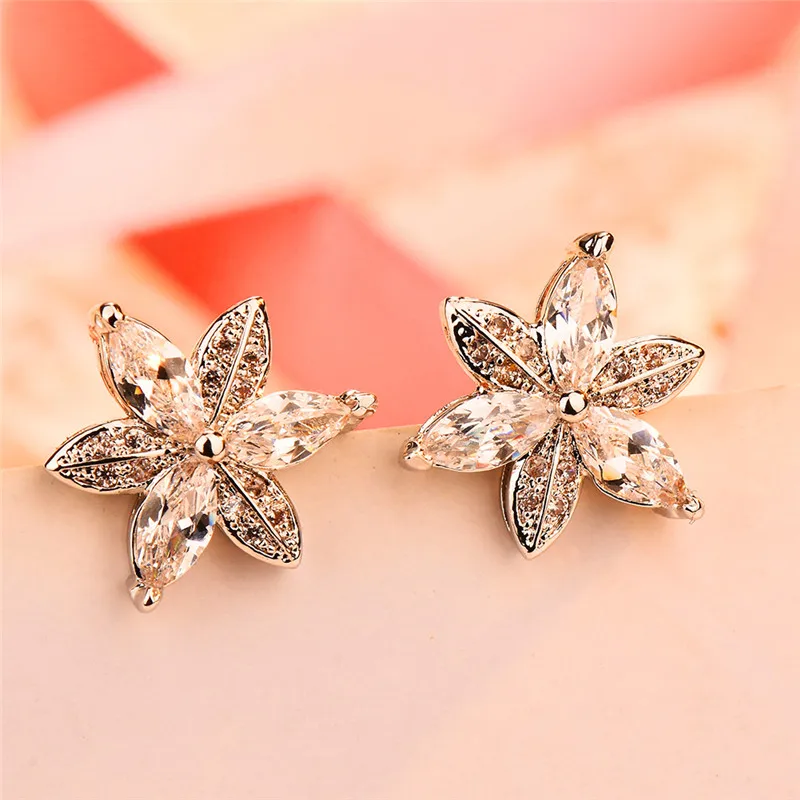 Женский Хрустальная Снежинка серьги-гвоздики для женщин 925 серебряный цвет Свадьба Белый циркон цветок серьги со стразами повседневные украшения