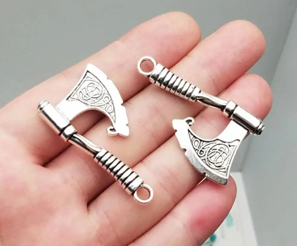 6pcs/Lot--45x24mm,Antique Silver Plated Retro Vikings War Axe Charms DIY Keychain Supplies Jewelry Making Finding Accessories