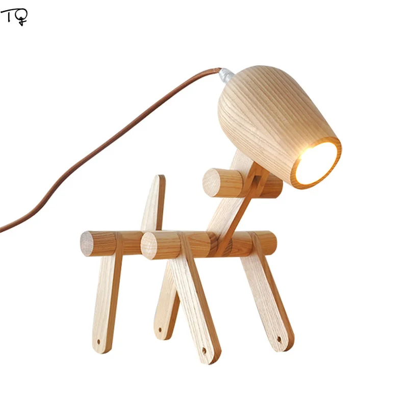 

Nordic Dog Wood Table Lamp Modern Led Stand Lamp Design Foldable robot Desk Light for Bedroom study Home Decor Fixture Luminaire
