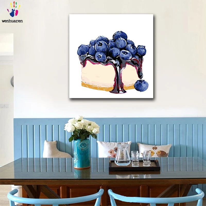 

DIY colorings pictures by numbers with colors Blueberry sandwich cake picture drawing painting by numbers framed