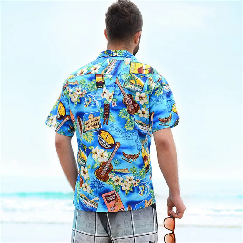 Гавайская рубашка короткий рукав лето Lover Пара пляжные Рубашки США размеры хлопок цветок повседневные рубашки с рисунком для мужчин и