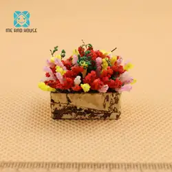 Miniatura 1:12 Масштаб кукольная Миниатюра многоцветный глины цветок куст с мини-деревянный горшок