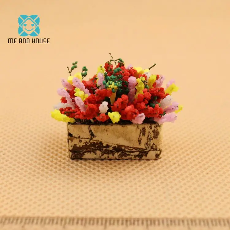 Miniatura 1:12 Scale Dollhouse Miniature Multicolor Clay Flower Bush With Mini Wood Pot | Игрушки и хобби