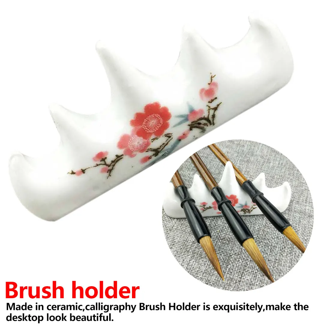 

Watercolor Ink brush pen holder Calligraphy supplies Ceramic Writing brush pen rack Five fingers plum pattern