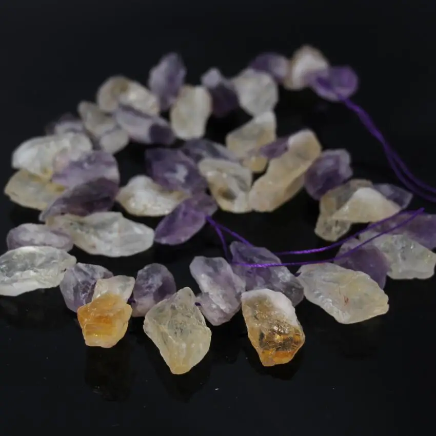 

15.5"Strands Natural Ame thyst&Yellow Quartz Cut Nugget Top Drilled Point Beads,Raw Crystal Rough Nugget Chips Beads Jewelry