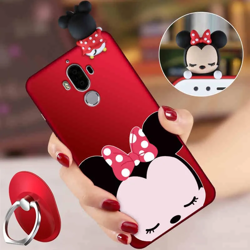 

3D cute Minnie mickey cat rabbit Cartoon with rope and stand holder Soft Silicon Case For Huawei Mate 9 / Mate9 Pro