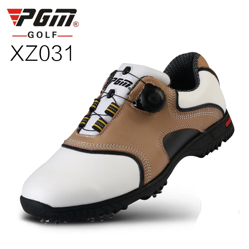 PGM мужские туфли для гольфа из натуральной кожи, водонепроницаемые спортивные кроссовки, автоматические вращающиеся шипы, Легкая удобная обувь, AA51038