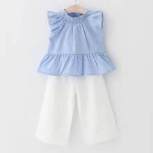 Комплект одежды для девочек; Новинка года; стильные однотонные длинные штаны без рукавов для девочек; комплекты одежды с бантом; комплекты летней одежды для маленьких девочек