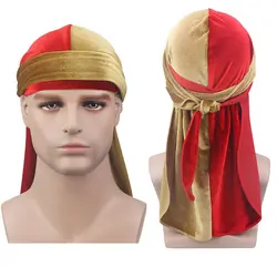 Новые роскошные Для мужчин блестящий бархат Durags повязка на голову предварительно связали оголовье Для мужчин Durag головной убор для