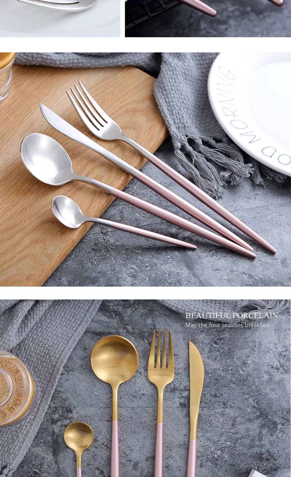 Luxury 304 Stainless Steel Tableware Set Black Rose Gold European Western Food Dinnerware Sets knife Forks Black Cutleries 4pc (5)